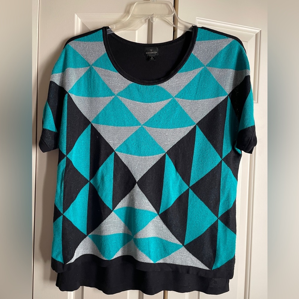 Geometric Patterned Women's Top - Black, Blue, Gray